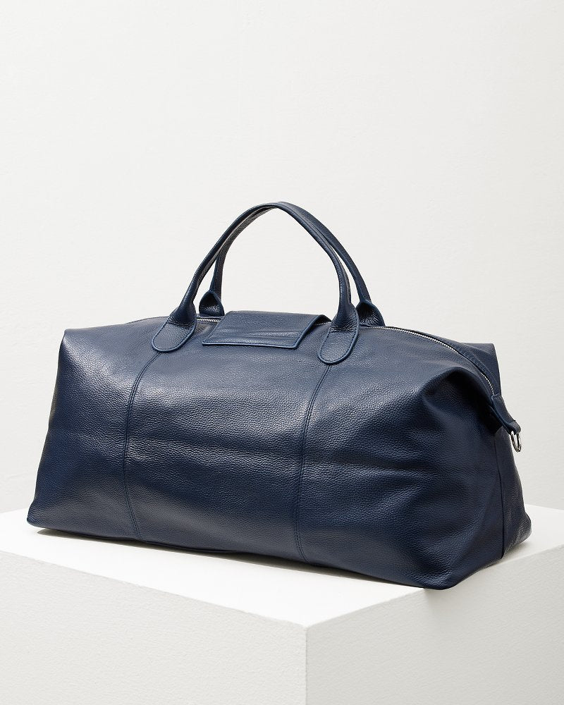 Stanford Navy Leather Duffel Bag