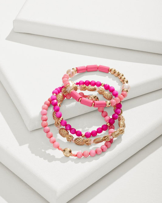Tropical Blooms Pineapple Beaded Stretch Bracelet Set