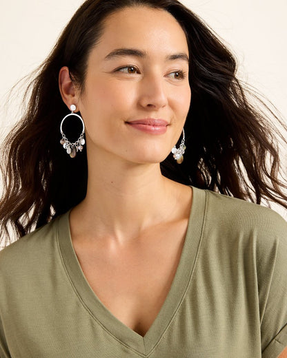 Marco Island Shell and Mother of Pearl Drop Hoop Earrings