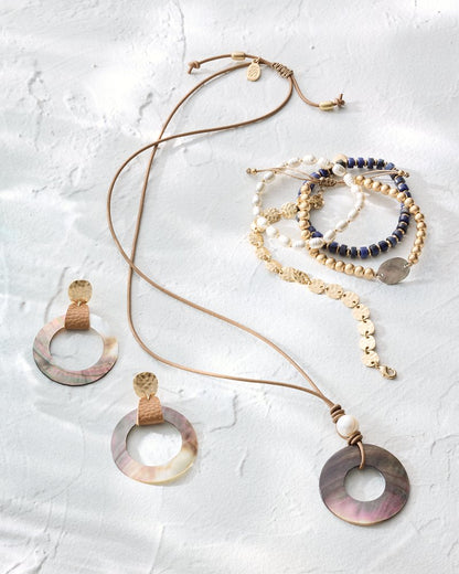 Indigo Shore Grey Shell Drop Hoop Earrings