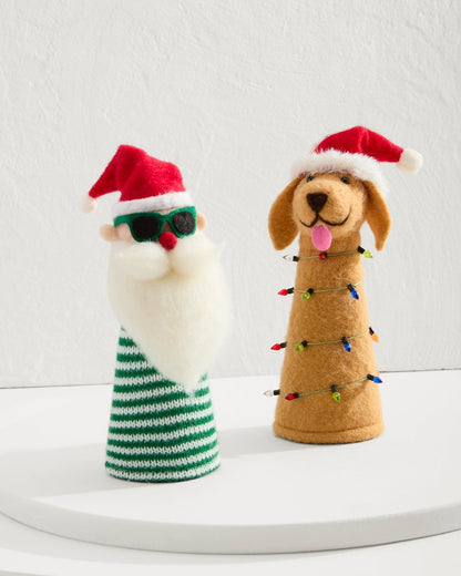 Santa & Retriever Bottle Topper Set