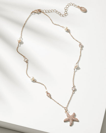 Island Essence Rose Gold Starfish Pearl Necklace