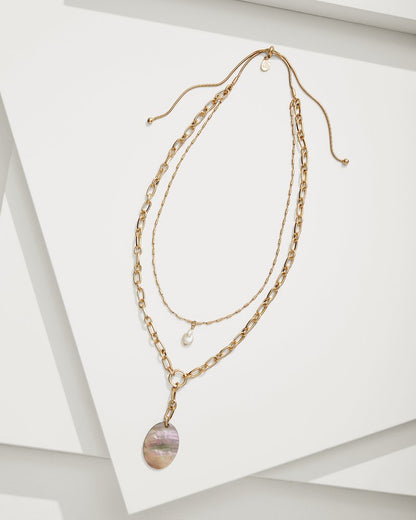Seaside Layered Shell and Pearl Pendant Necklace