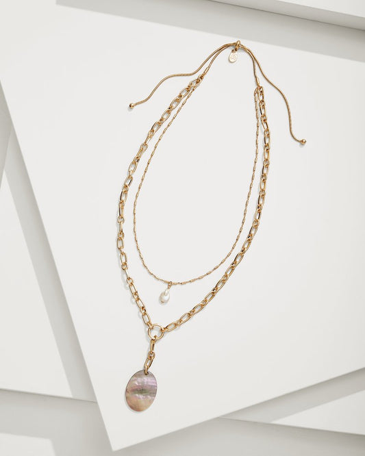 Seaside Layered Shell and Pearl Pendant Necklace