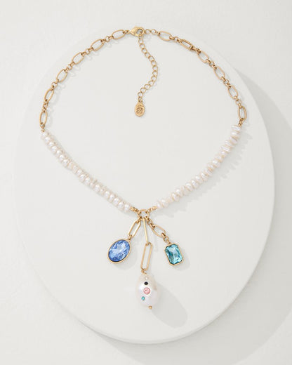 Tidal Treasure Pearl and Stone Charm Necklace