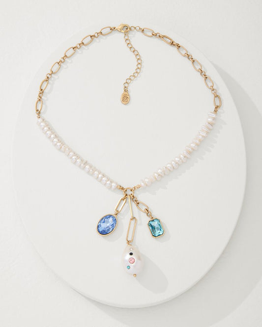 Tidal Treasure Pearl and Stone Charm Necklace