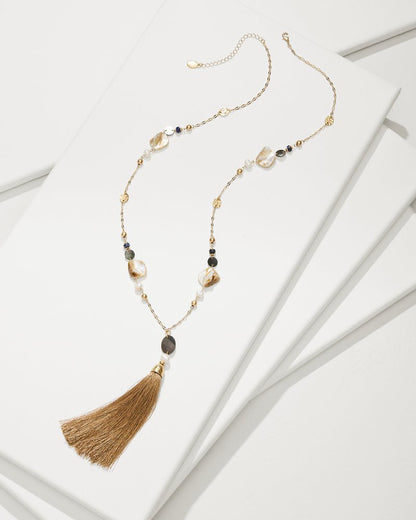 Indigo Shore Mixed Materials Tassel Necklace