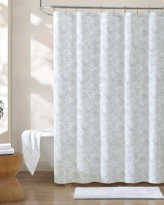 Pen and Ink Spring Green Palm Shower Curtain