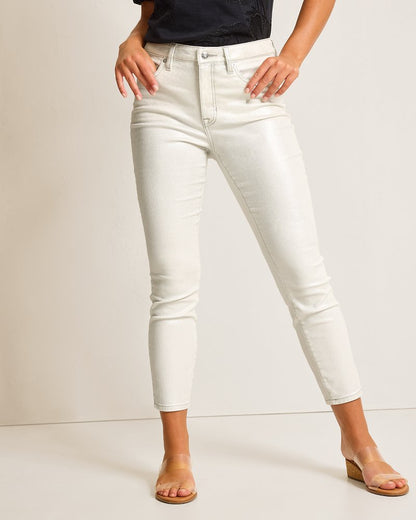 Metallic High-Rise Ankle Jeans