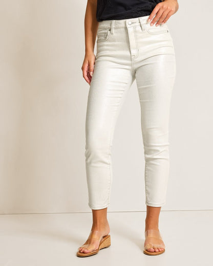 Metallic High-Rise Ankle Jeans