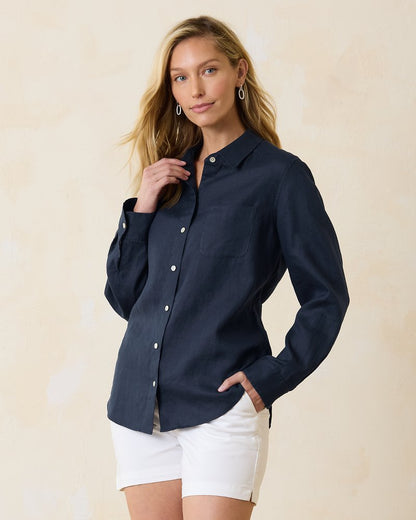 Coastalina Relaxed Long-Sleeve Linen Top