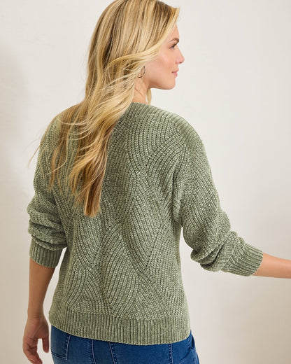 Island Luna Chenille Shell Stitch Boat-Neck Sweater