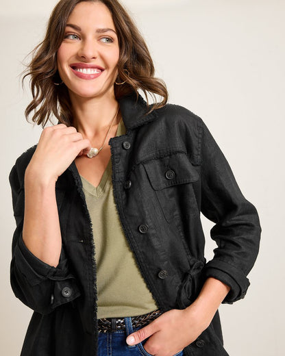 Two Palms Linen Raw-Edge Utility Jacket