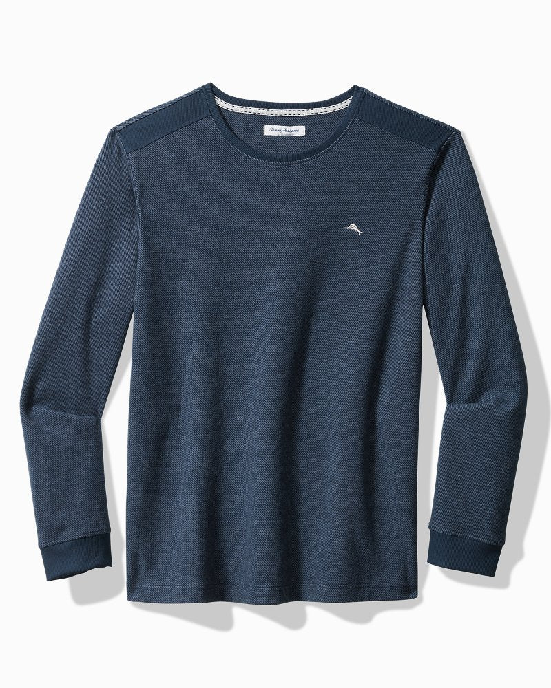 Textured Twill Stripe Crew Long-Sleeve Top