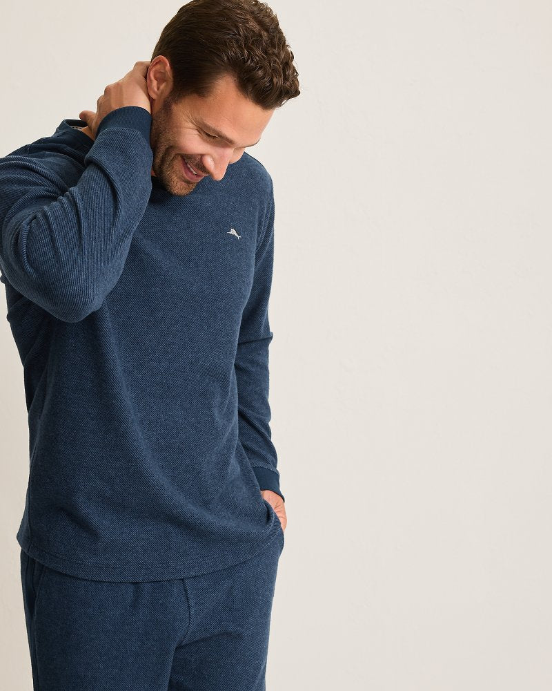 Big & Tall Textured Twill Stripe Crew Long-Sleeve Top