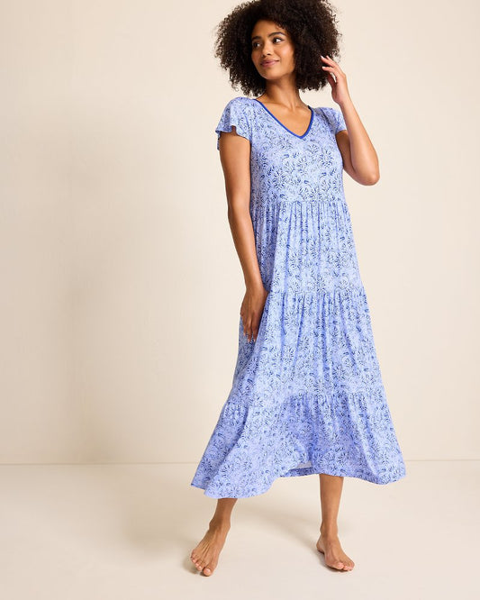 Jersey Short-Sleeve Maxi Sleep Dress